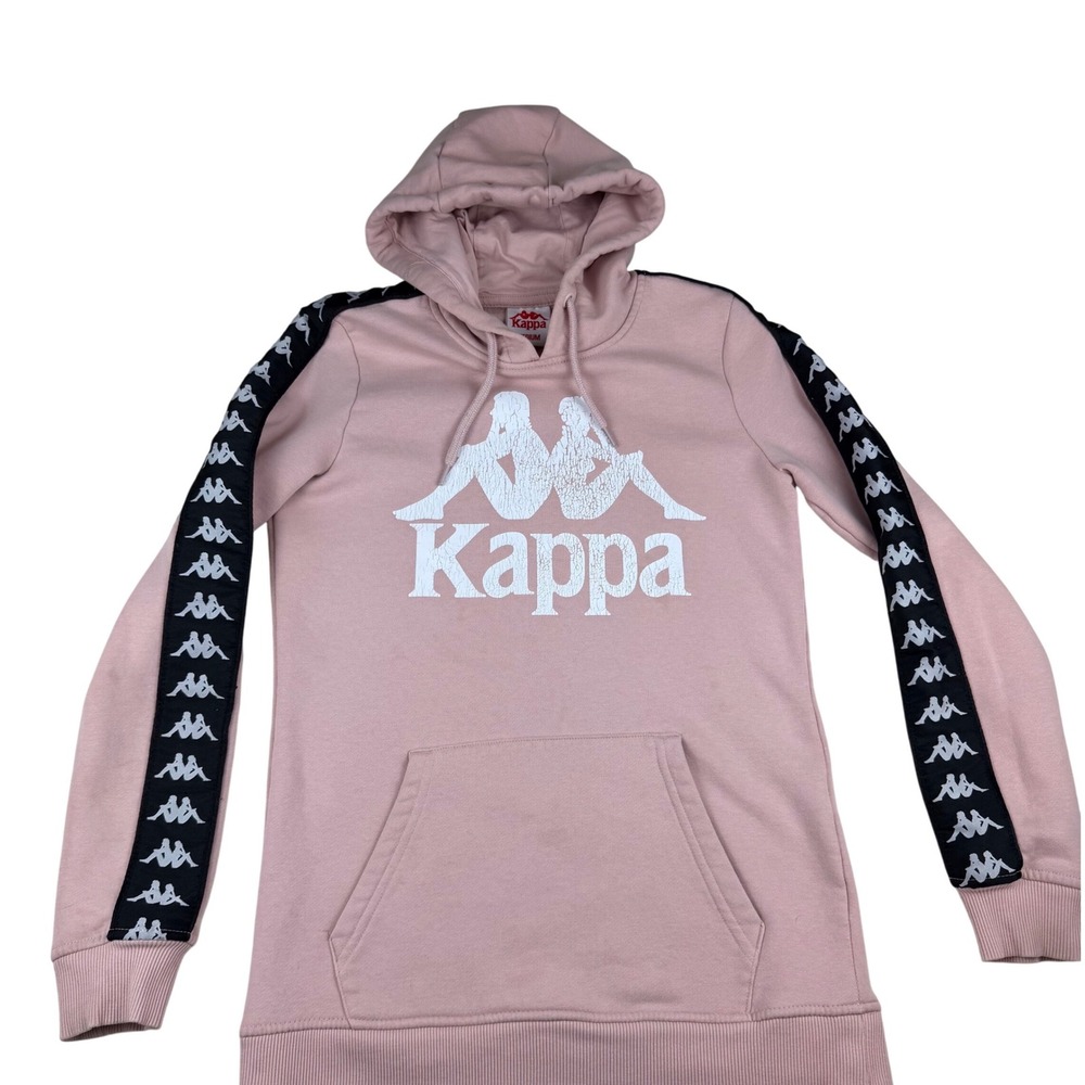 Kappa Pink Hoodie Women's Medium Logo Tape Hooded Sweatshirt Casual Streetwear - Picture 7 of 12